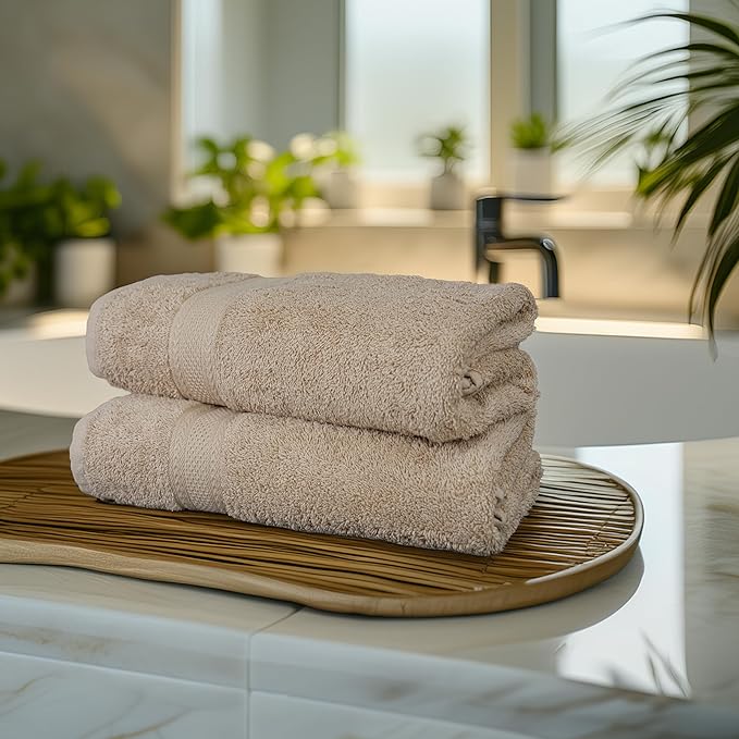 Commercial Bulk Pack of 12 Large Bath Towels – 100% Cotton Terry 24" x 50" – Ideal for Hotels, Salons, Gyms, Spas & Institutional Use – Beige