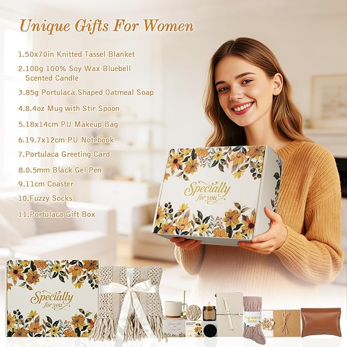 Mothers Day Gift for Mom Wife Grandma Sister Friend - Self Care Gifts for Women Birthday Gift, Get Well Soon Sympathy Gift Baskets for Women Care Package, Thinking of You Inspirational Gifts for Women