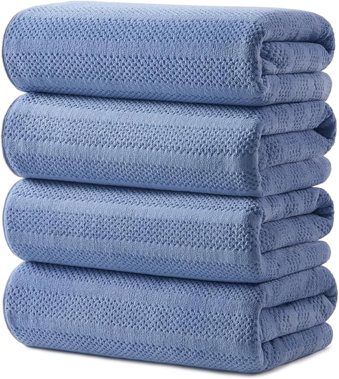 ecolook 4 Pack Microfiber Bath Towels, 31 x 63 inches Extra Large Bath Towel Set, Super Soft Highly Absorbent Bath Towels Set of 4, Quick Dry Lightweight Bathroom Towels for Spa, Pool, Gym, Navy