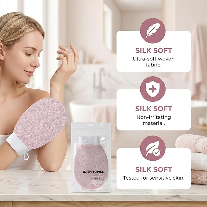 Skincare Body Exfoliating Glove - Mitt for Dry Skin, Bumpy Skin & Self Tan Remover - Dual-Action Dead Skin Eraser for Smooth Skin Black 2pcs