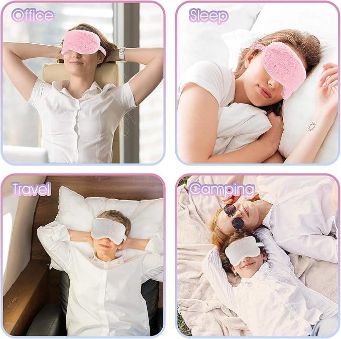 2 Pcs Plush Fluffy Eye Mask Soft Sleeping Blindfold Eye Cover Comfortable Furry Faux Fur Sleeping Mask Satin Nap Night Eyeshade Cover for Women Men Gift (White, Pink)