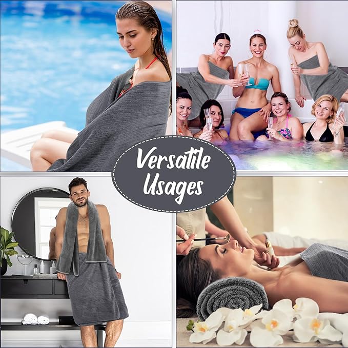 SmoothNovelty 16 Pack Microfiber Bath Towels Bulk 27'' x 60'' Oversized Size Bath Towel Highly Absorbent Extra Large Soft Drying for Beach Shower Summer Salon Sport Gym Party (Stripe,Deep Grey)