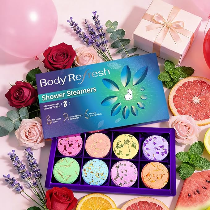 Shower Steamers Aromatherapy - 8 Pack Shower Bombs with Essential Oils, Birthday Gifts for Men Self Care Relaxation Home SPA Stress Relief, Teacher Appreciation Gifts, Gifts for Dad Husband