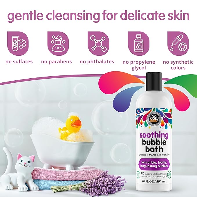 SoCozy Soothing Bubble Bath for Kids, Lavender & Chamomile, Moisturizing with Aloe Vera and Jojoba Oil, 20 FL OZ