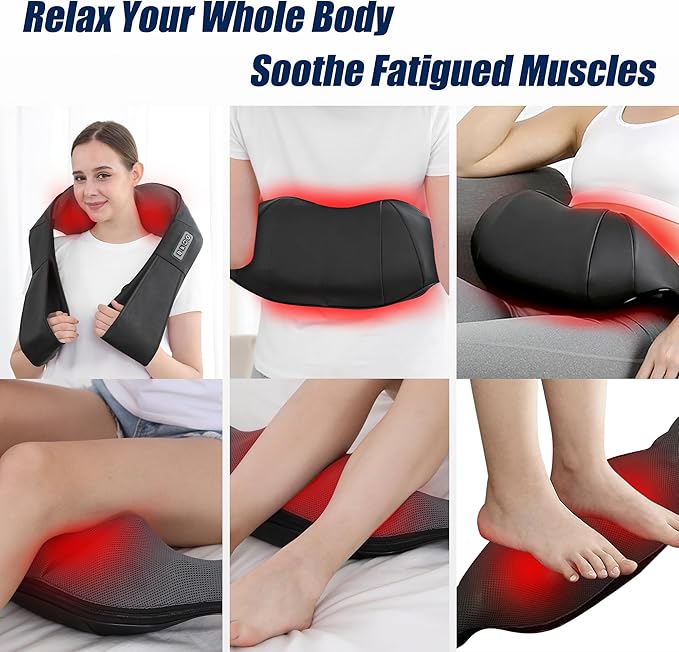 UFFAE Shiatsu Neck and Back Massager with Heat, Electric Deep Tissue Kneading Neck and Shoulder Massage, Best Gifts for Women Men Mom Dad Mothers Fathers Day Birthday Gift, Black Grey (NOT Cordless)