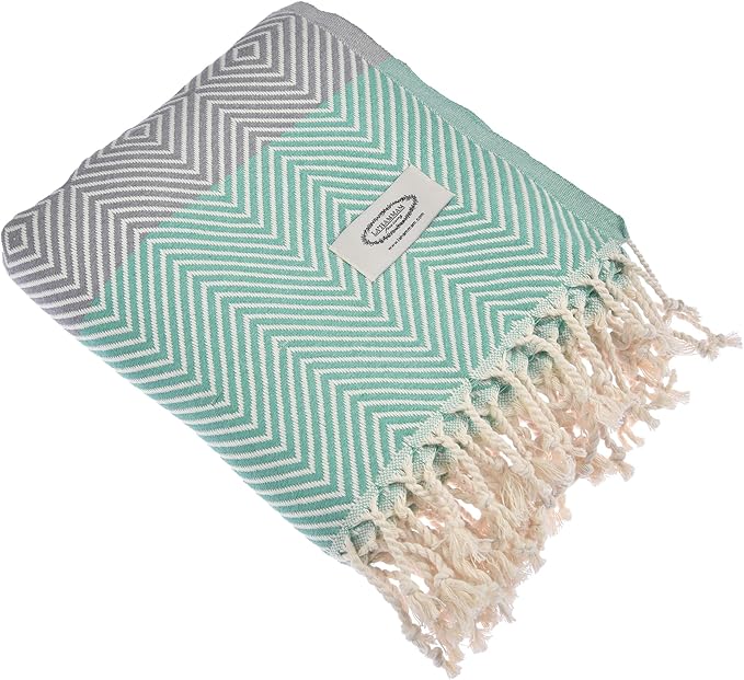Beach Towel | Cotton Beach Towels, Easy to Carry, Sand Free, Highly Absorbent, Quick Dry, Turkish Towels for Travel Camping Bath Sauna Beach Gym Pool Yoga SPA by Lahammam, Design, Green