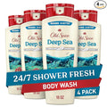 Old Spice Cleansing Body Wash for Men, 24/7 Shower Fresh with Lasting Scent, Exfoliate & Cleanse, Gentle on Skin, Vitamin B3, Deep Sea with Ocean Waves + Kelp Scent, 18 oz (Pack of 4)