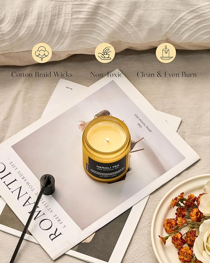 M&SENSE Neroli Tea Scented Candle, 7.05oz Non Toxic Natural Soy Wax, 50 Hours Slow Burning Candle for Women, Slow Burning Home Fragrance Gifts for Stress Relief & Relaxing