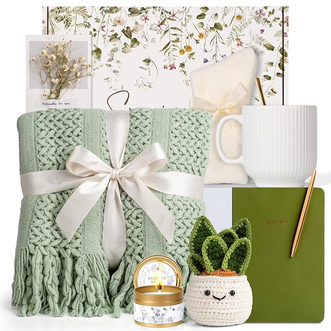 Gift Baskets for Women, Birthday Gifts for Women, Self Care Gift Baskets Care Package, Thank You, Get Well, Sympathy Inspirational Friendship Gifts for Mom, Grandma, Sister,Friends, Girls (Sage Green)