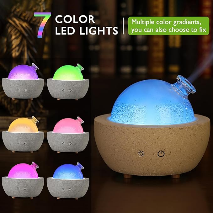 Essential Oil Aromatherapy Diffuser for Home Bedroom Large Room Glass Stone Ultrasonic Air Scent Mist Aroma Diffuser 200ML Defusers—Dark Gray