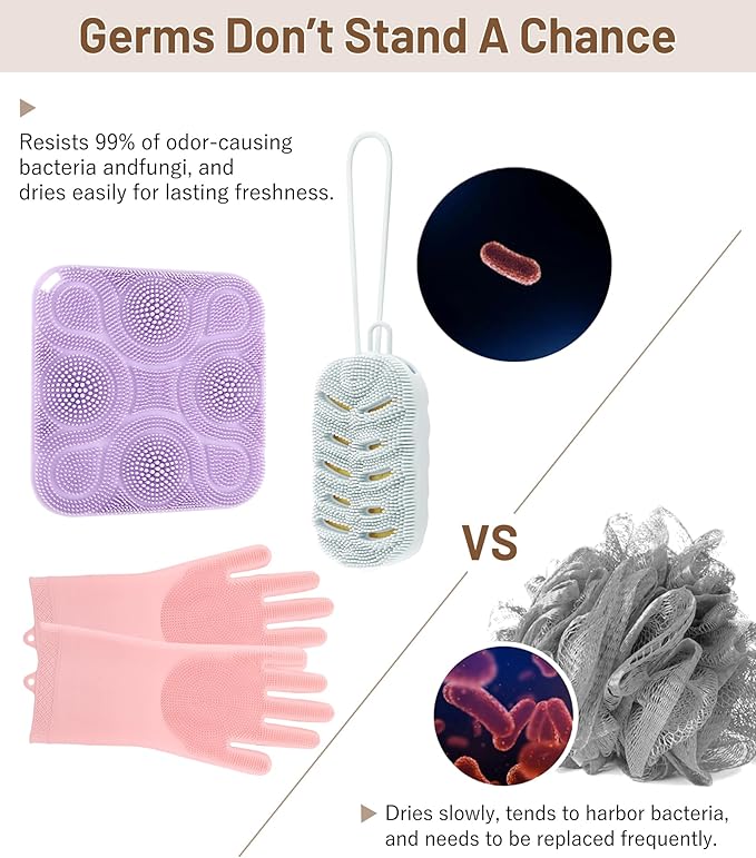 3 Pack Silicone Body Scrubber Set Include Silicone Bath Sponge Brush + Body Scrubber Pad + Gentle Exfoliating Glove, Quick-Dry & Hygienic, Long-Lasting and Easy to Clean, Ideal for Women, Men