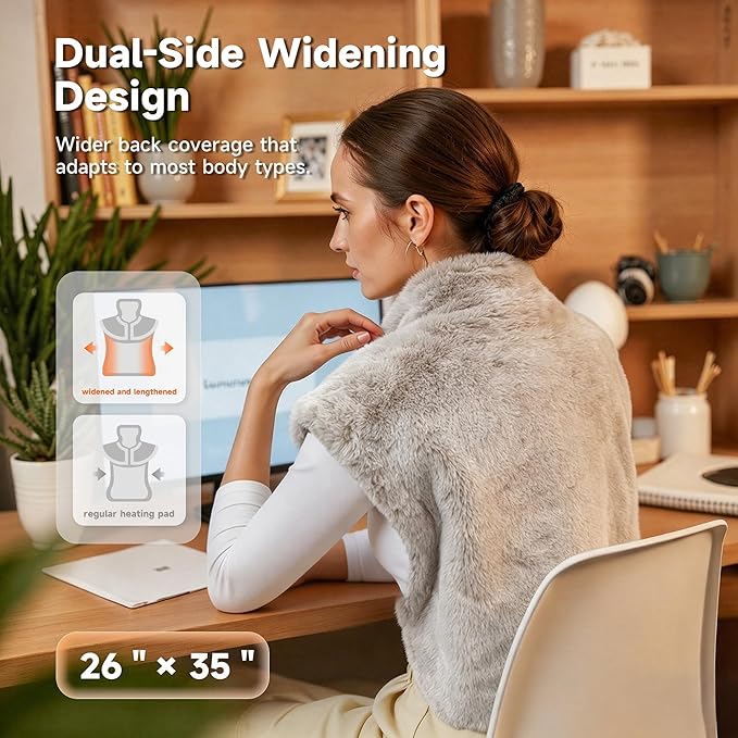 GOTCOZY Wareable Heating Pad for Back Pain Relief, 26"x35" Electric Heat Pad with Neck and Shoulder，6 Heat Settings & 1-3H Auto Shut Off, Machine Washable, Gifts for Women, Men, Mom, Dad (Tan)
