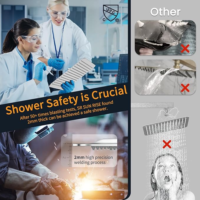 SR SUN RISE Polished Chrome Square Rainfall Shower Head and Handle Set, Wall Mounted Shower Fixtures, Metal Shower Faucet Trim Repair Kits (With Shower Valve)