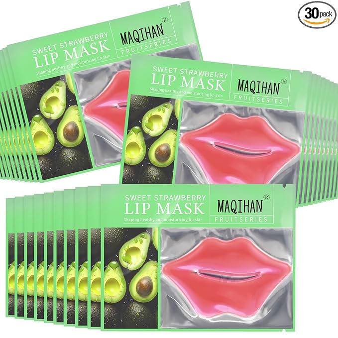 30PCS Moisturizing Lip Mask - Lip Patches for Spa Daily Labial Masks Skincare Hydrating to Reduce Wrinkles Dryness Anti-wrinkle Lightens, Avocado