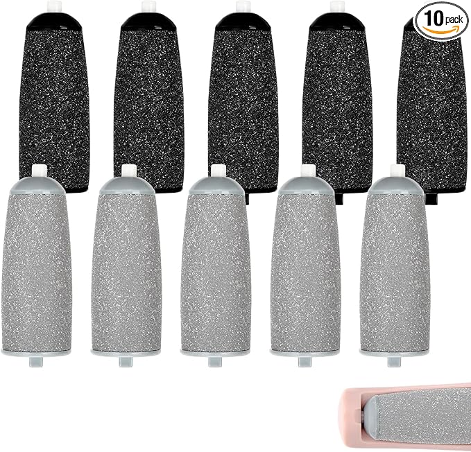 10 Pack Pedicures Replacement Heads,Electric Foot Callus Remover Roller Refills,Replacement Roller Refill Heads (Pedicure Tool Not Included) (Black Gray-B)