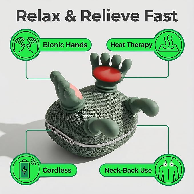 Neck and Shoulder Massager with Heat, Deep Tissue 4D Kneading Massage Pillow, Real Hand Simulation 5-Finger Massage, Hands-Free Strap, Pain Relief for Neck, Back & Shoulders