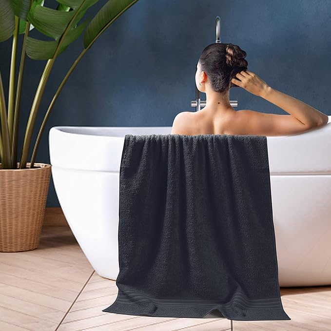 BOUTIQUO Cotton 2 Pack Bath Towel Set 28x55, Eco-Friendly Large Bath Towels, Compact Quickdry Lightweight Soft & Highly Absorbent Bath Towel, Ideal for Everyday Gym Travel Camp Pool - Charcoal Grey