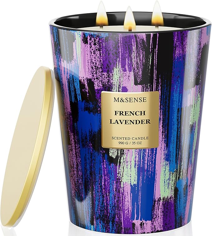 M&SENSE Wild Lavender Large Jar Scented Candle, 35oz 150H Non-Toxic Natural Soy Wax, Aromatherapy for Yoga & Sleep, Spring Decor, Mother's Day Self Care Gifts