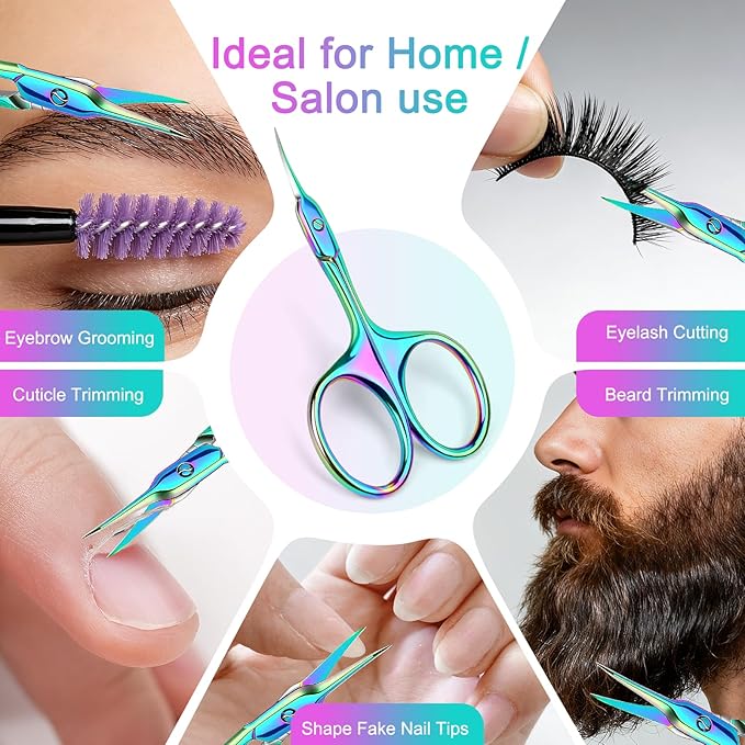 Cuticle Scissors, Extra Fine Curved Manicure & Pedicure Nail Scissor for Women/Men, Professional Small Grooming Tool for Nail Care, Eyebrow Trimming (Colorful)