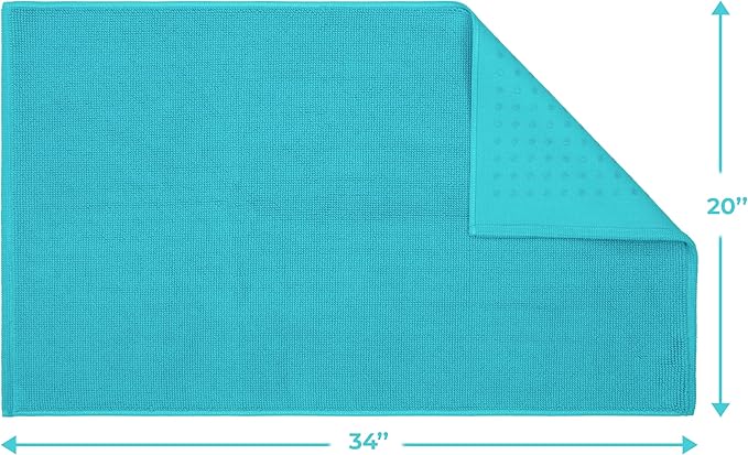 Cotton Paradise 100% Cotton Non Slip Bath Mats for Bathroom, 20x34 inch Soft Absorbent Quick Dry Machine Washable Floor Bath Mat, Turquoise Bath Rug