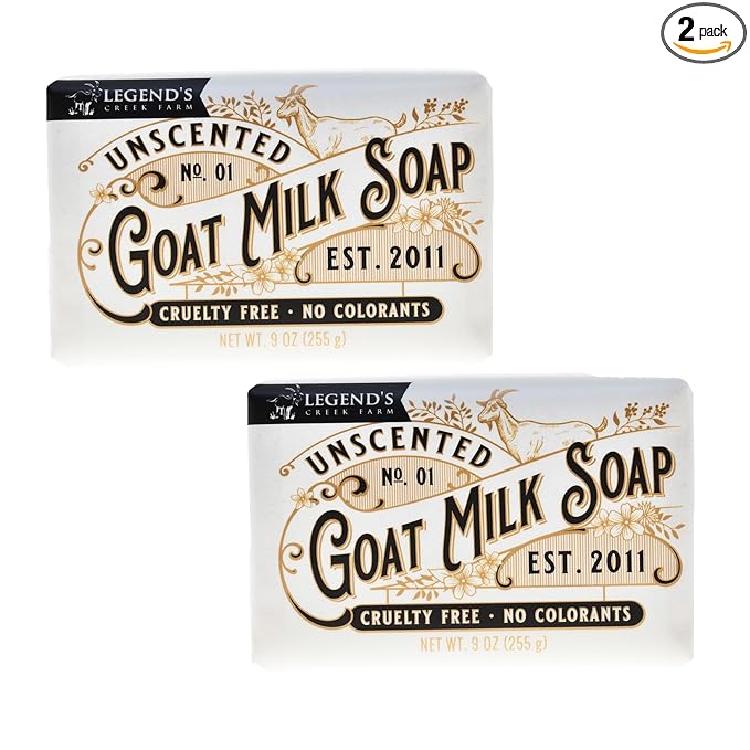 Legend's Creek Farm Goat Milk Soap - Triple Milled Cleansing Moisturizing Bar for Hands and Body - 9 Oz Creamy Lather, Nourishing, Natural Soap for Sensitive Skin (Unscented, Pack of 2)