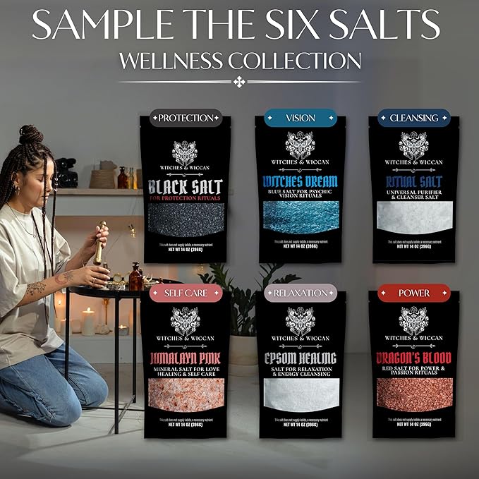 Ritual Salt Starter Collection Pack for Ceremony and Spell – Handcrafted Negative Energy Protection Crystals for Witchcraft Supplies – Witches & Wiccan