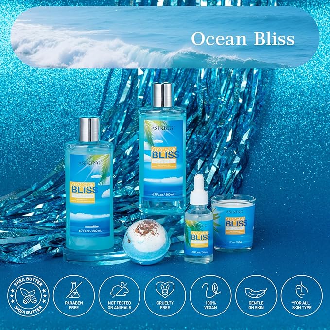Gift Baskets for Women Spa Gift Baskets for Men Bath and Body Gift Set for Her, Ocean Bliss scents Lotion Spa Gifts for Women Bath Gift for Her or Him Body care gifts Home Spa Kit BathTub