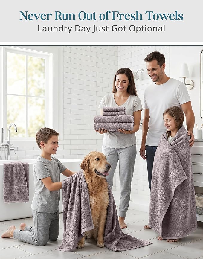 Casa Platino 100% Ringspun Cotton Bath Towel Set - 18 Pcs - Very Soft, Quick Drying & Highly Absorbent - 6 Bath, 6 Wash Cloth, 6 Hand Towels - Ideal for Guests & Perfect for Your Bathroom - Platinum