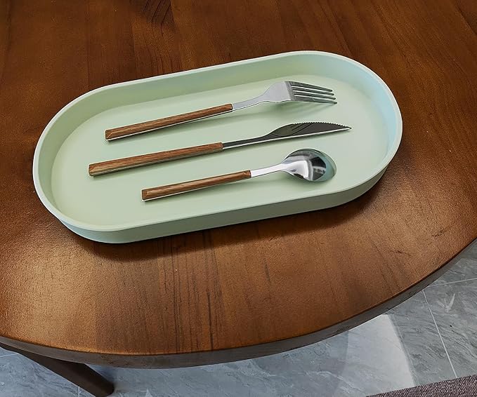 Green Small Tray (11.8 inch), 3 Pack Oval Tray for Kitchen Counter, Bathtub Bathroom Vanity Items, Countertop Organizer, Coffee Accessory, Bar, Serving Seasoning, Salt and Pepper, Soap.