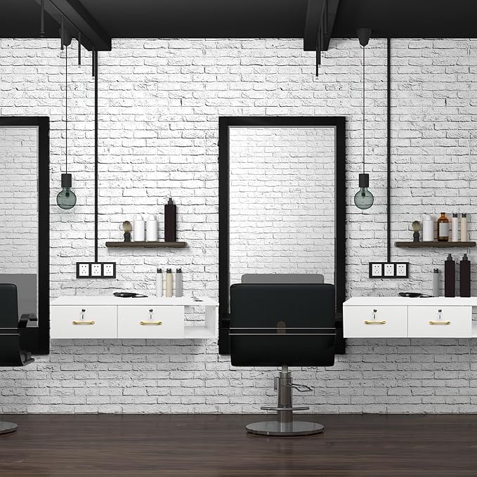Wall Mount Styling Station for Hair Stylist,Wooden Hair Salon Station Storage Cabinet,Beauty Salon Storage Equipment,Beauty Spa Tool Organizer,with Drawers,for Barber Shop, Home, Bathroom (White)