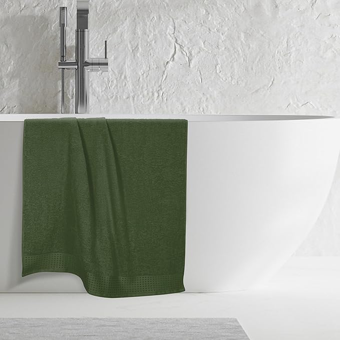 GLAMBURG 100% Cotton Oversized 2 Pack Bath Sheets 35x70, Ultra Soft Highly Absorbant Compact Quickdry & Lightweight Large Bath Sheet Set, Ideal for Gym Travel Camp Pool - Olive Green