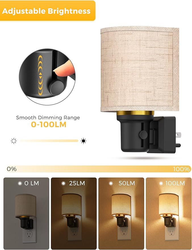 L LOHAS LED Night Lights Plug into Wall, Plug in Night Light Dimmable, Farmhouse Decorative Nightlights Plug in Wall, Light Sensor 0-100LM, Soft Linen Fabric Nightlight Warm for Bedroom Hallway Decor
