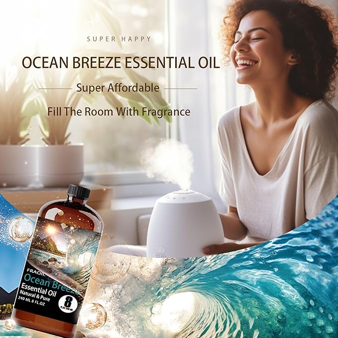 Ocean Breeze Essential Oil, Ocean Breeze Oil 8 Fl Oz 240ML for Diffuser Humidifier Yoga Cleaning DIY Candle Soap Making Perfume Gift for Women Fragrance Oils FRAOIL (Ocean Breeze 8 Fl Oz (Pack of 1))