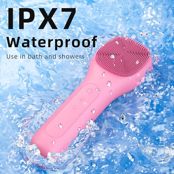 Facial Cleansing Brush Portable Waterproof Rechargeable Face Wash Brush Electric Deep Cleaning for Men and Women (Pink)