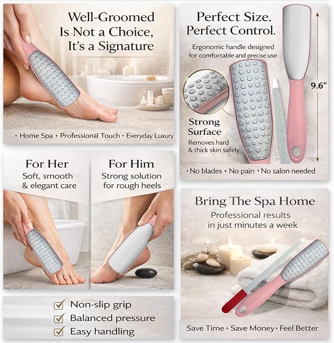 Professional Foot File & Callus Remover Set – 2-in-1 Stainless Steel Pedicure Rasp + Sapphire Nail File – Wet & Dry Use – Salon Quality