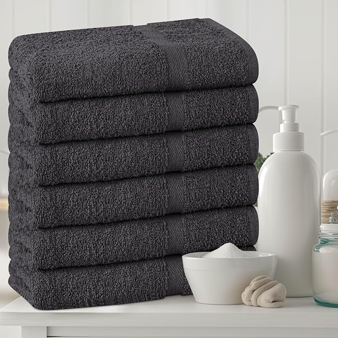 Towel and Linen Mart 100% Cotton Grey 6 Pack Medium Bath Towel Set, Quick Dry, Super Absorbent, Light Weight, Soft Feel, Premium Towels for Hotel, Spa and Bathroom (24 X 48 6 Pack, Grey)