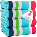 CASA COPENHAGEN Monaco Beach Towels Designed in Denmark Rough and Tough, Quick Dry, for Pool, Bath & Shower 30x60 inches 4 Pieces Cotton Beach Bath Towels Set - Rainbow Pink