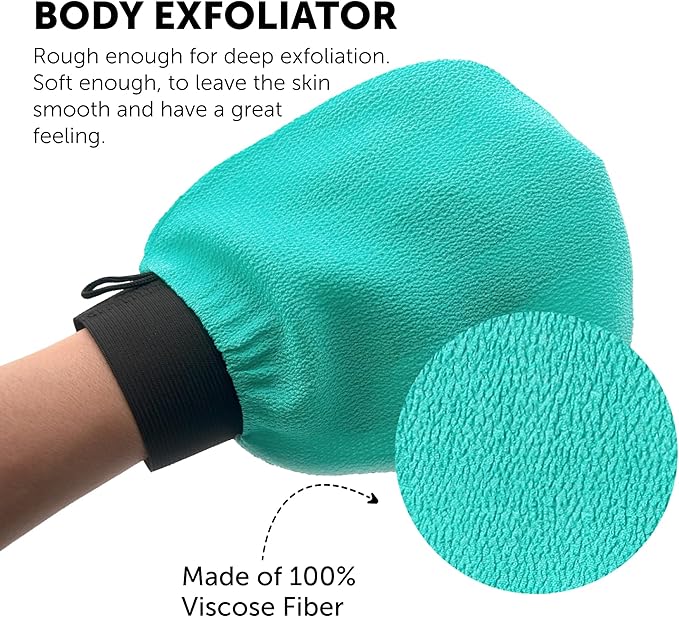 Valitic Exfoliating Glove Body Scrubber - Exfoliating Mitt Dead Skin Remover, Shower Face and Body Exfoliator - Korean Style Skin Scrubber Washcloth - Spray and Self Tan Remover, Pair Turquoise