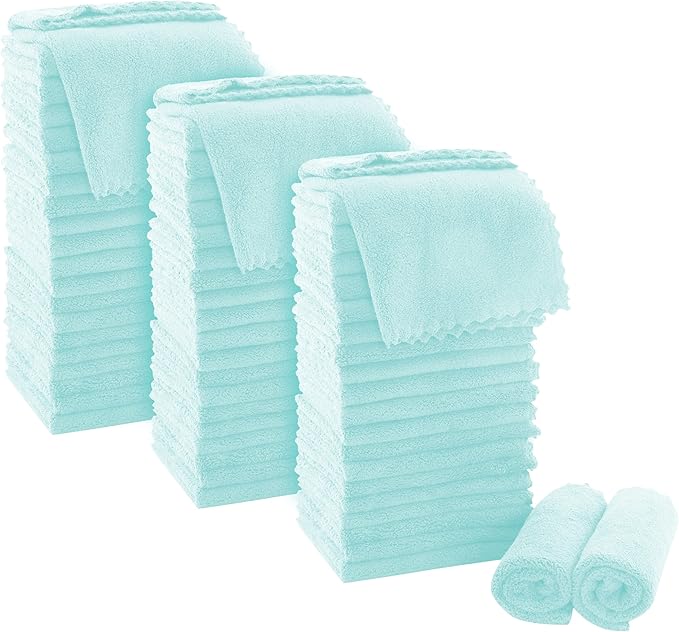 MOONQUEEN Ultra Soft Premium Washcloths Set - 12 x 12 inches - 72 Pack - Quick Drying - Highly Absorbent Coral Velvet Bathroom Wash Clothes (Frozen Blue)