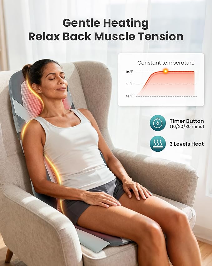 Snailax Shiatsu Back Massager with Heat,Full Back Massager for Pain Relief Deep Tissue,Longer Massage Chair Pad,Back Kneading Shiatsu or Rolling Massage for Chair
