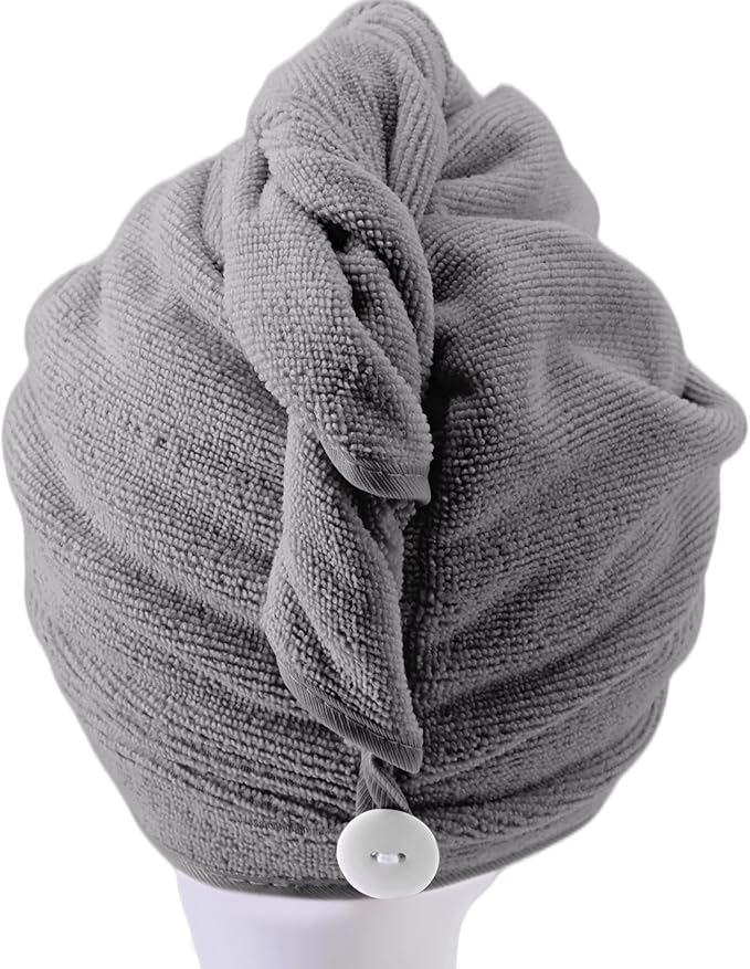 POLYTE Microfiber Hair Turban Wrap Drying Towel (12x28 Large, 2 Dark Gray)