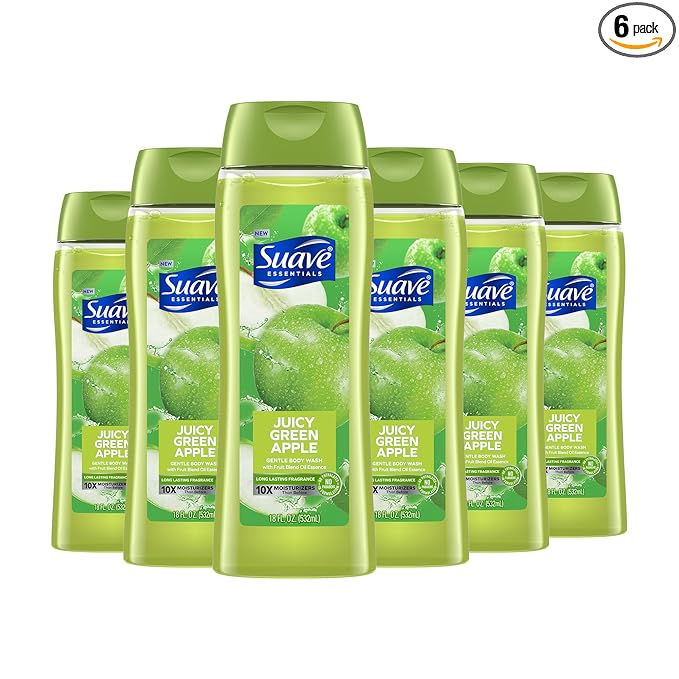 Suave Moisturizing Body Wash, with Juicy Apple and Vitamin E Extract, No Parabens, No Phtahaltes, 18 Oz Pack of 6