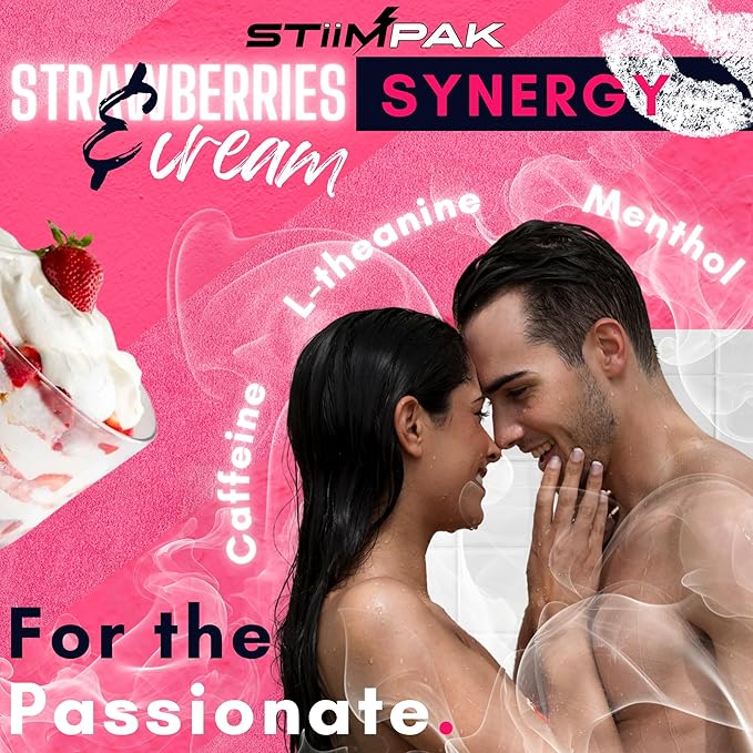 Shower Steamers Gift for Women | Vanilla Strawberry Menthol | Calming Relaxation | Synergy | XXL 80g | Relaxing Self Care Aromatherapy for Women | L-Theanine | STiiMPAK (8 Pak + Loofah)