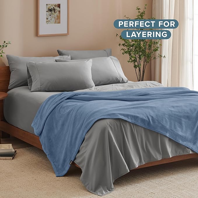 Bare Home Fleece Blanket - Throw Extra Long - Ultra-Soft Lightweight for Bed, Sofa, and Couch - Luxury Microplush - Cozy Warm Blanket (Throw XL, Coronet Blue)