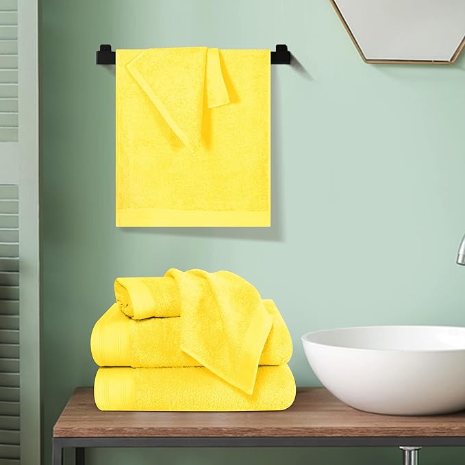 Ultra Soft 6 Pack Cotton Towel Set, Contains 2 Bath Towels 28x55 inch, 2 Hand Towels 16x24 inch & 2 Wash Coths 12x12 inch, Ideal Everyday use, Compact & Lightweight - Lime Yellow