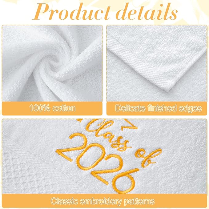 MASHAN Class of 2026 Graduation Hand Towels 3 Pack,100% Cotton Soft Absorbent Bathroom Towels,Senior 2026 Graduation Gift for Girls Boys,Gold Decorative Towels 14x30 Inch