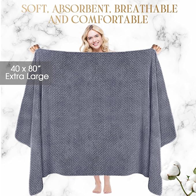 Peryiter Oversized Bath Towels Set of 6 for Adults 40x80 Inches Extra Large Bath Towel Sets Bathroom Sheets Jumbo Shower Towels Quick Dry Absorbent Soft Microfiber for Adults(Gray)