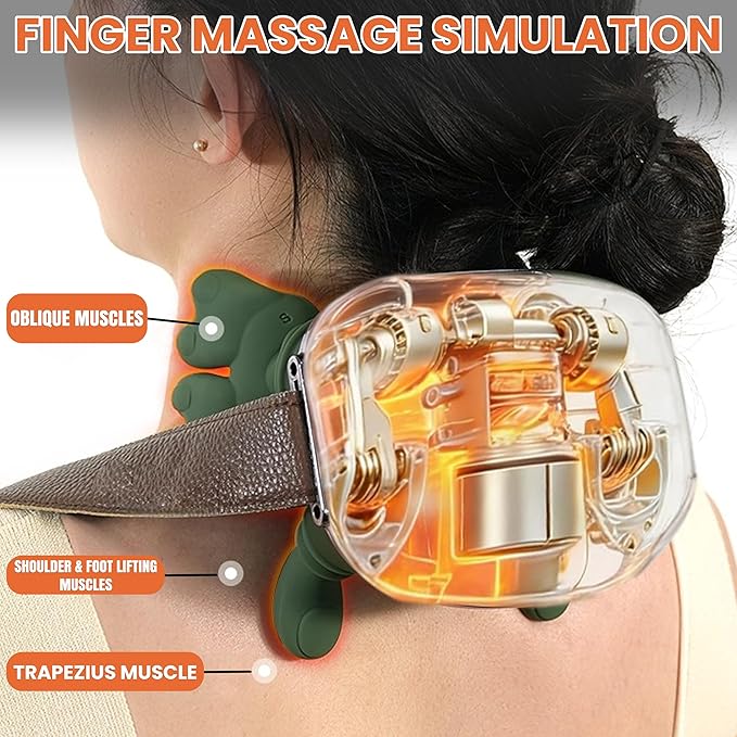 Shoulder and Neck Massager, Bionic Heated Massager, Shiatsu Neck Massager with Fingers, 4D Kneading Massage, Skin Friendly, Simulates a Real Palm Massage for Comfort, Relax Muscle, Pain Relief
