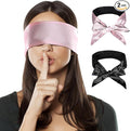 FRESHME 2pcs Satin Blind Eye Sleeping Mask - Silk Adjustable Satin Blindfold Gift Soft Eye Covers for Travel Nap Bedroom, Double Sides Pink & Black+Black 2pc Set