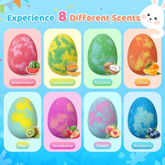 Bath Bombs for Kids with Surprise Inside, 16 Pack Easter Kid Bath Bombs Gift Set, Easter Gifts for Kids Bubble Bath Bomb for Boys Girls with Toys Inside, Easter Basket Stuffers & Easter Egg Fillers